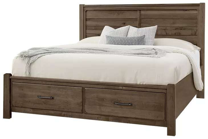 Cool Rustic Mink Queen Plank Storage Panel Bed