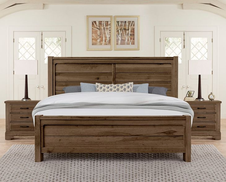 Cool Rustic Mink Queen Plank Panel Bed