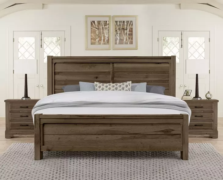 Cool Rustic Mink King Plank Panel Bed