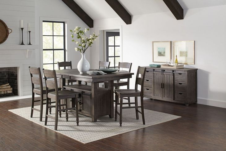 Madison County Barnwood Brown 7 Piece Counter Height Dining Set with Storage