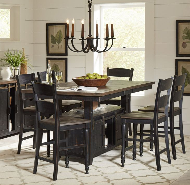 Madison County Brown and Vintage Black 7 Piece Counter Height Dining Set with Storage
