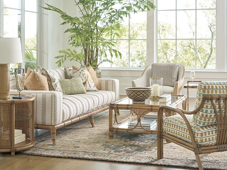 Key Biscayne Star Island Ivory and Gray 96" Sofa with Pillows