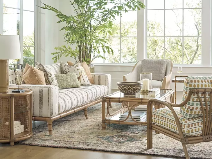 Key Biscayne Star Island Ivory and Gray 96" Sofa with Pillows