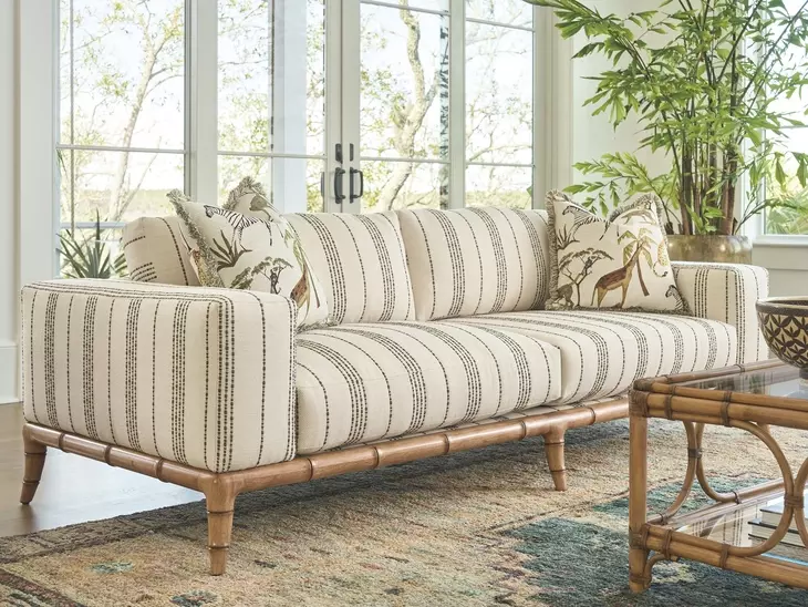 Key Biscayne Star Island Ivory and Gray 96" Sofa with Pillows