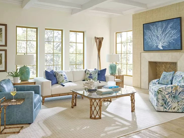 Key Biscayne Granville Blue Leather Upholstered Accent Chair
