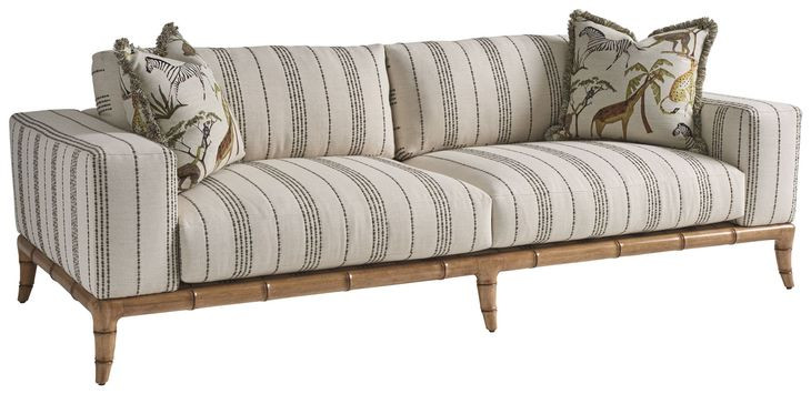Key Biscayne Star Island Ivory and Gray 96" Sofa with Pillows