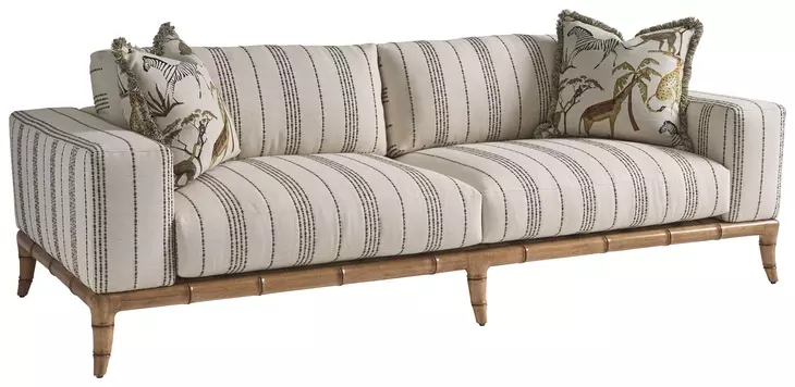 Key Biscayne Star Island Ivory and Gray 96" Sofa with Pillows