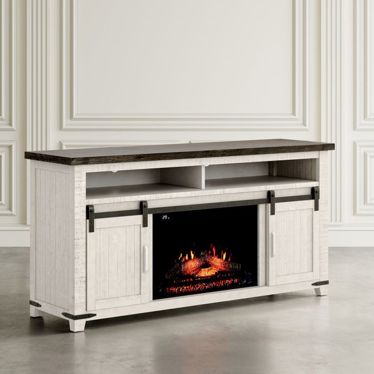 Madison County Vintage White 64" TV Stand with Electric Fireplace