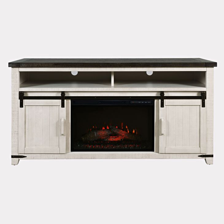 Madison County Vintage White 64" TV Stand with Electric Fireplace
