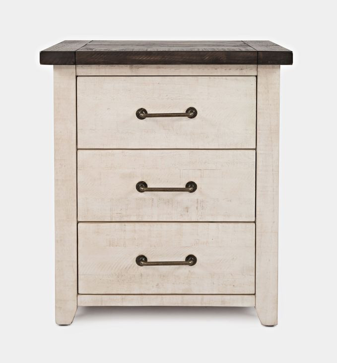 Madison Vintage White 3 Drawer Nightstand with USB Charging