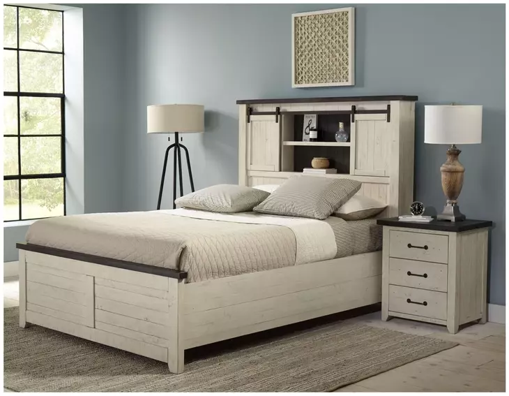 Madison County Vintage White Queen Bookcase Bed