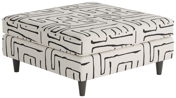 Durango Pewter Gray and White Performance Fabric Square Cocktail Ottoman