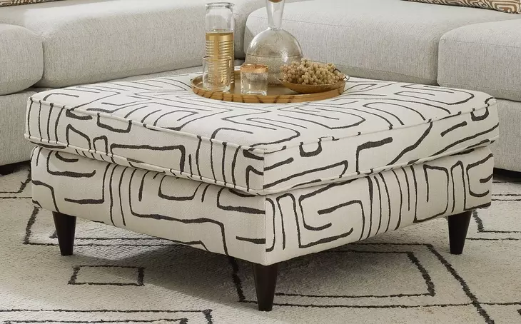 Durango Pewter Gray and White Performance Fabric Upholstered 38" Square Cocktail Ottoman