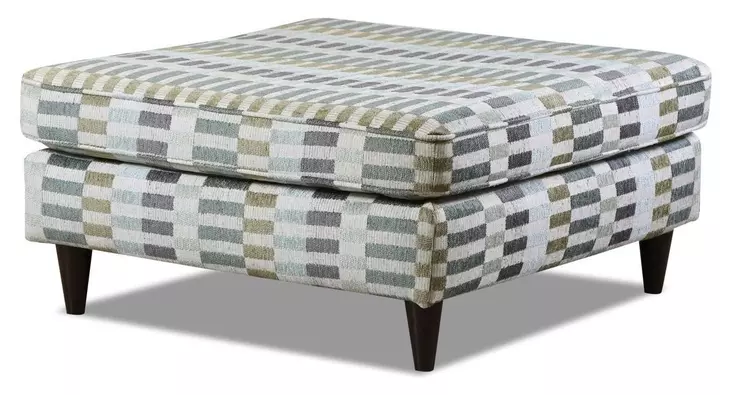 Elise Ink White and Gray Upholstered Square Cocktail Ottoman