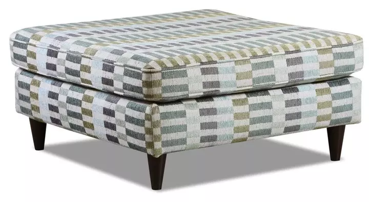 Elise Ink White and Gray Upholstered Square Cocktail Ottoman