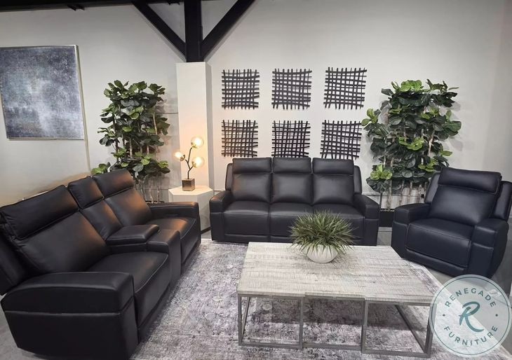 Valley Black Leather Zero Gravity Power Reclining Living Room Set with Power Headrest and USB Charging