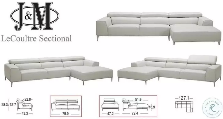 Lecoultre Light Grey Leather LAF Sectional