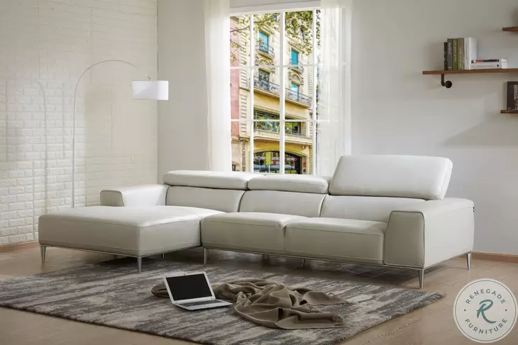 Lecoultre Light Grey Leather LAF Sectional