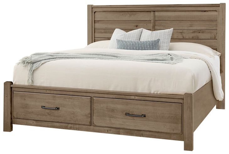 Cool Rustic Stone Gray California King Plank Storage Panel Bed