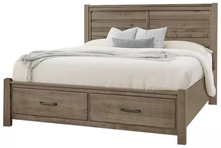 Cool Rustic Stone Gray Plank Storage Panel Bedroom Set