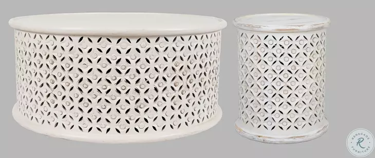 Decker Antique White Small Drum Table
