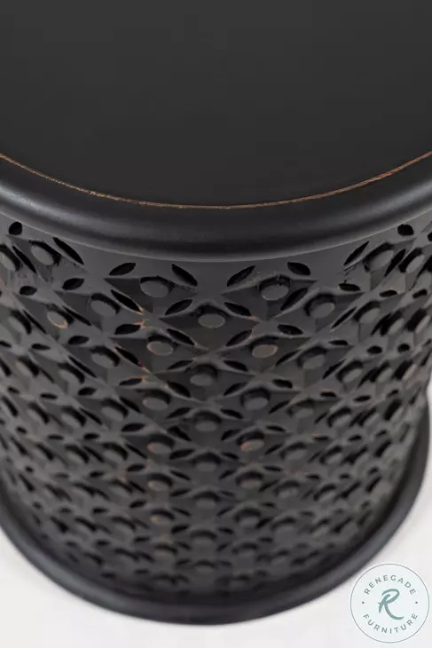 Global Archive Antique Black Drum Accent Table