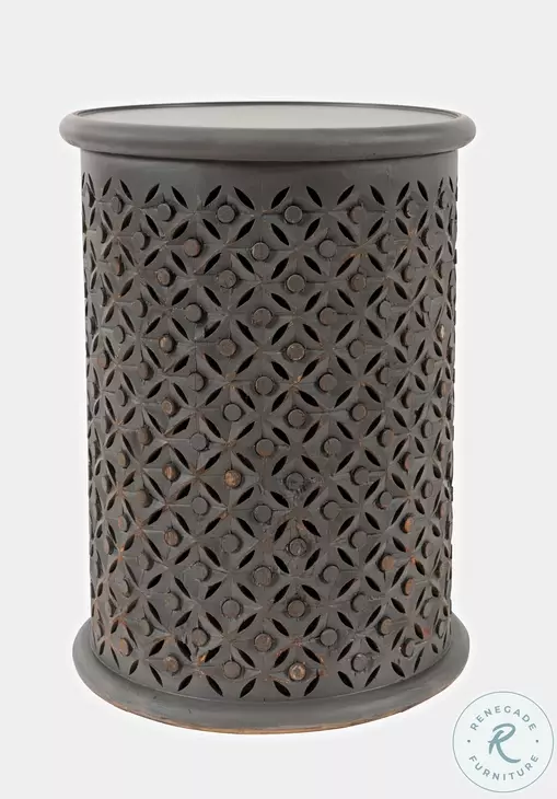 Global Archive Antique Grey Drum Accent Table