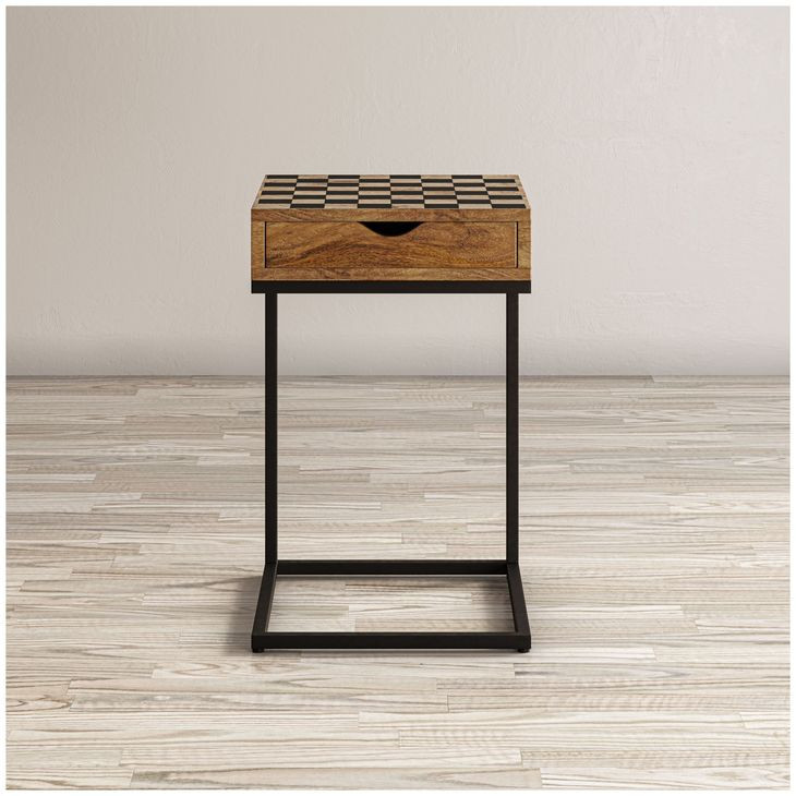 Global Archive Natural Brown Checkerboard Accent Table
