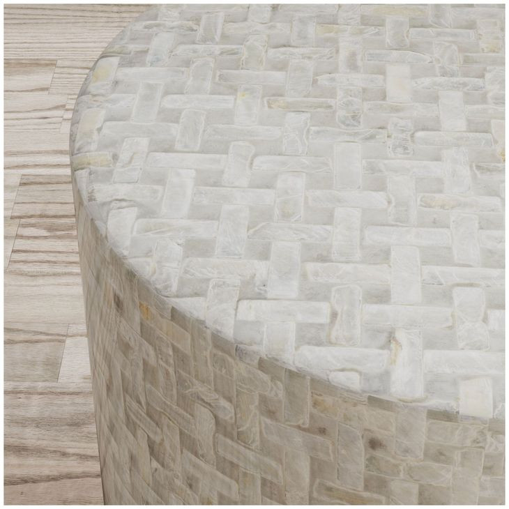 Global Archive Basketweave Handcrafted Capiz Shell Large Accent Table