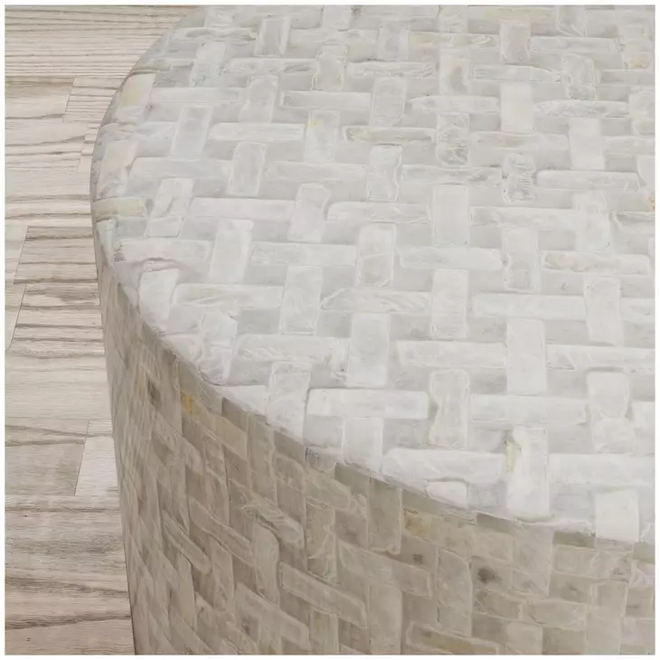 Global Archive Basketweave Handcrafted Capiz Shell Large Accent Table