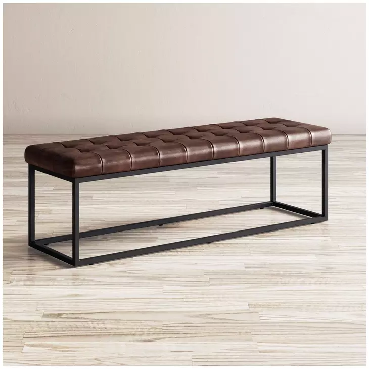 Global Archive Dark Sienna Leather Bench