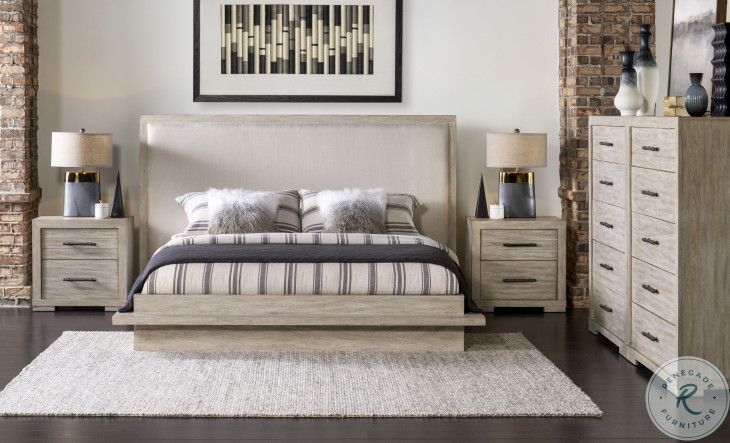 Westwood Light Weathered Oak Cal King Upholstered Panel Bed From