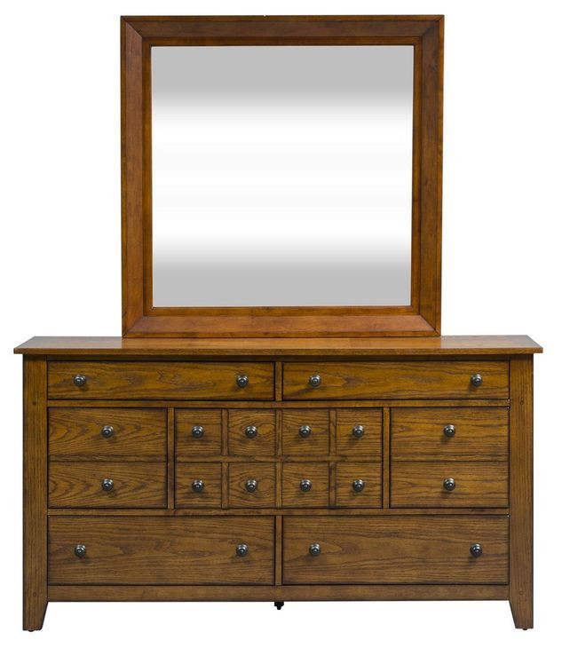Heritage Lodge Aged Oak 7 Drawer Dresser with Mirror