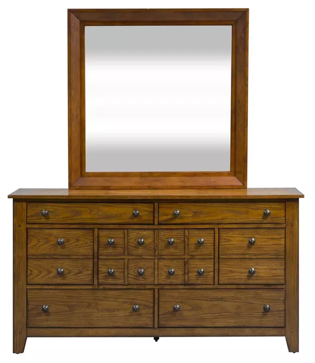 Heritage Lodge Aged Oak 7 Drawer Dresser with Mirror