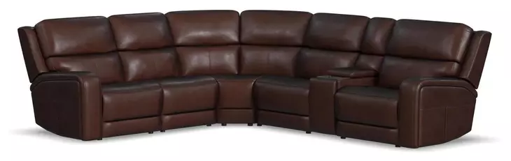 Oasis Truffle Leather 6 Piece Modular Zero Gravity Power Reclining Sectional with USB Charging and Heat Massage