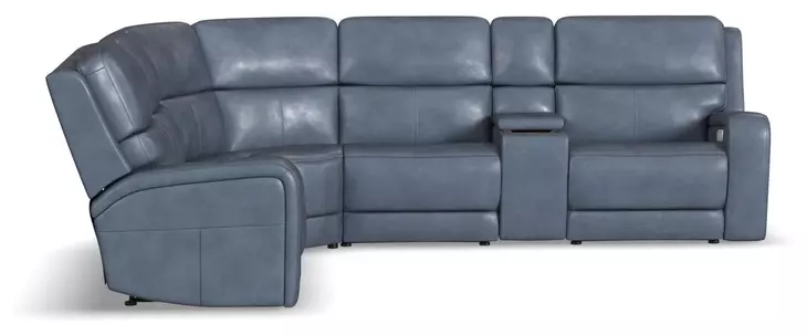 Oasis Storm Leather Zero Gravity 6 Piece Modular Power Reclining Sectional with Heat Massage and USB Charging