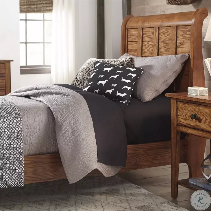 Grandpa's Cabin Aged Oak Twin Sleigh Bed