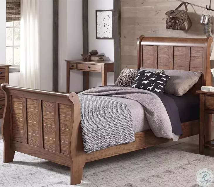 Grandpa's Cabin Aged Oak Twin Sleigh Bed