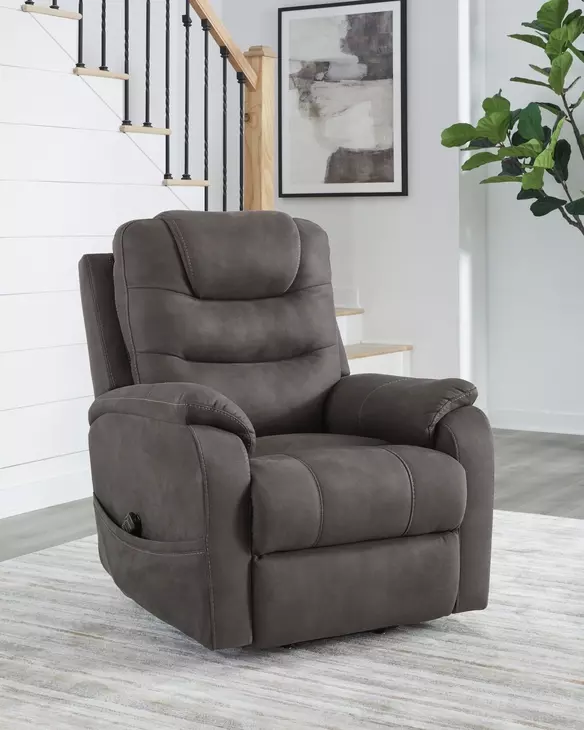 Snowfield Gunmetal Power Lift Recliner with USB Charging and Heat Massage