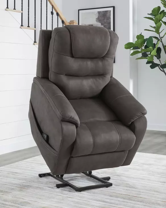 Snowfield Gunmetal Power Lift Recliner with USB Charging and Heat Massage