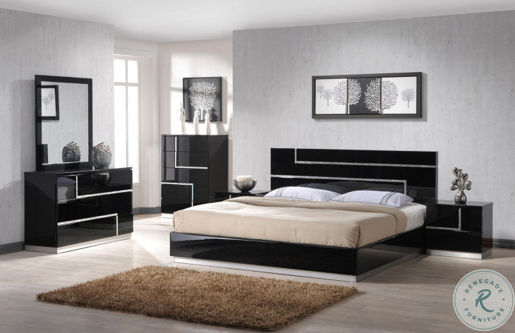 Lucca Black Lacquer Platform Bedroom Set from J&M (17685-Q) | Coleman ...