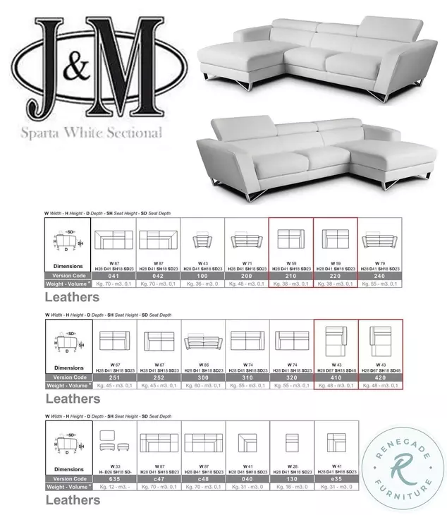 Sparta Mini White Italian Leather Chaise LAF Sectional