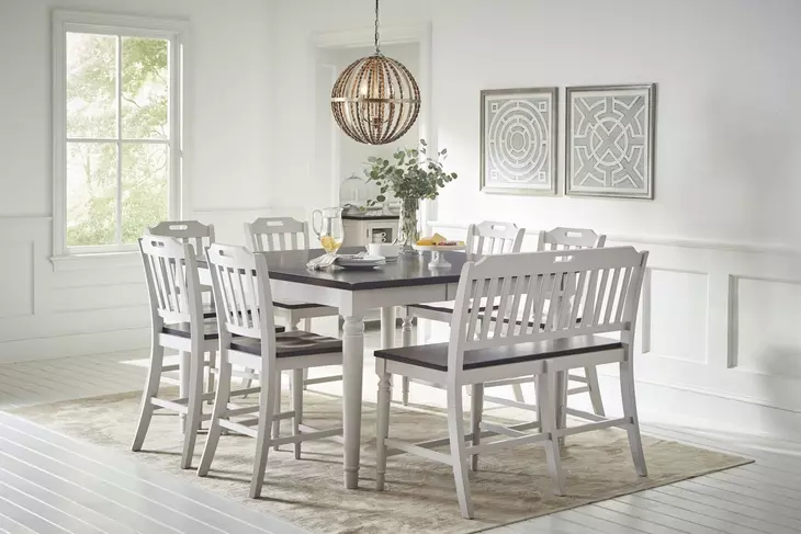 Orchard Park Brown and Soft Gray 8 Piece Counter Height Dining Set with Bench