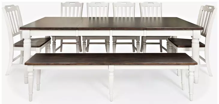 Orchard Park Brown and Soft Gray 8 Piece Dining Set with Bench