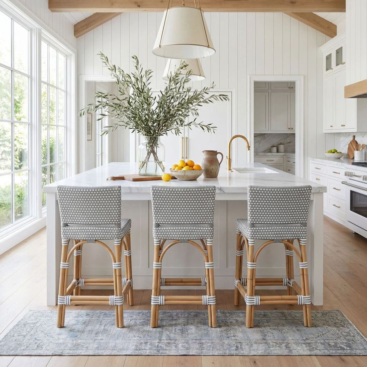 Serienna Gray And White Dot Rattan Counter Height Stool