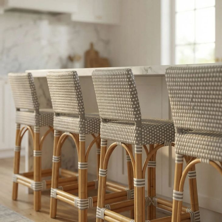Serienna Gray And White Dot Rattan Counter Height Stool