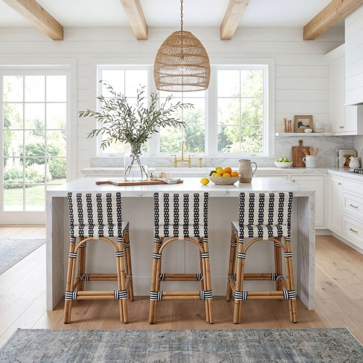 Serienna Blue Rattan Low Back Counter Height Stool