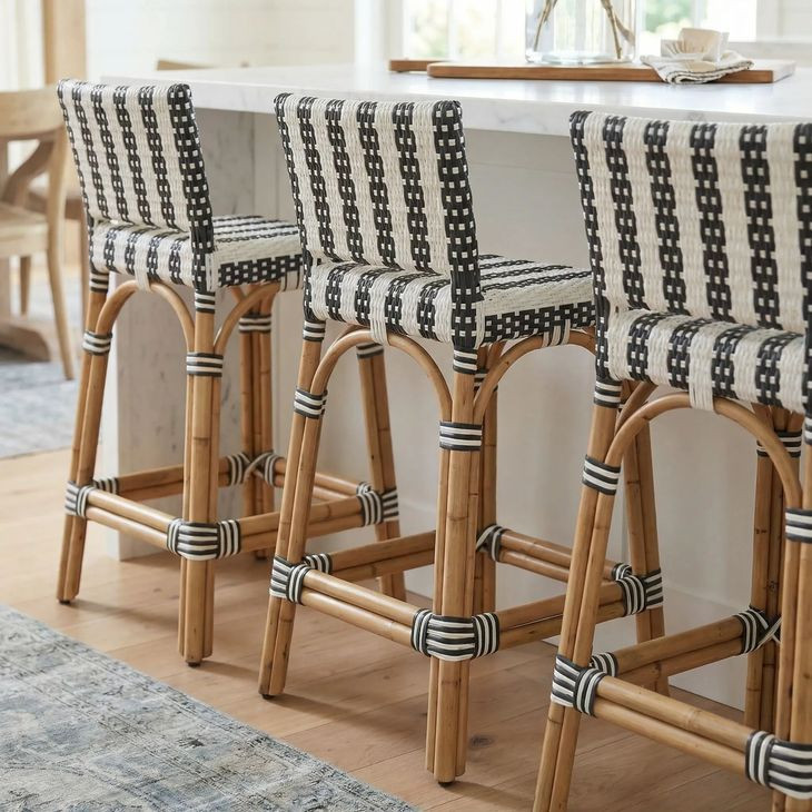 Serienna Blue Rattan Low Back Counter Height Stool