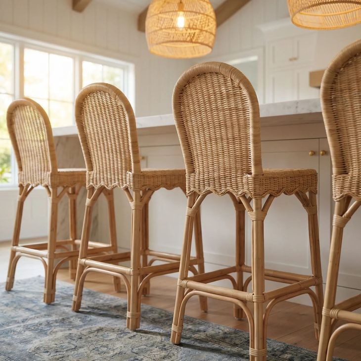 Flora Light Brown Rattan Scalloped Edge Bar Stool