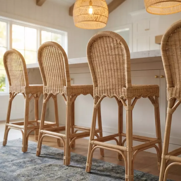Flora Light Brown Rattan Scalloped Edge Bar Stool